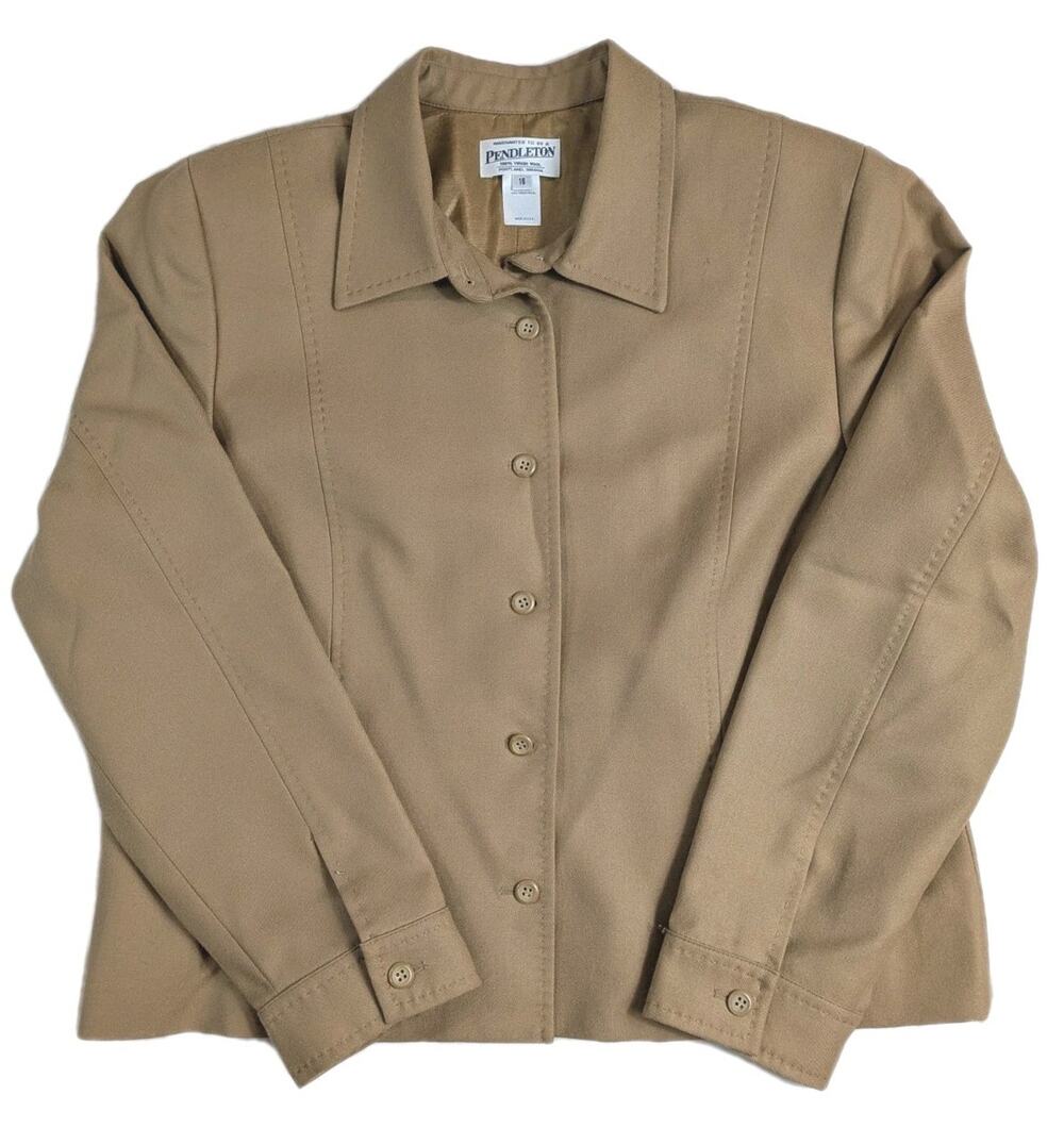Vintage Pendleton Button Shirt Jacket 100% Virgin Wool Sz 16 Camel Tan Made USA